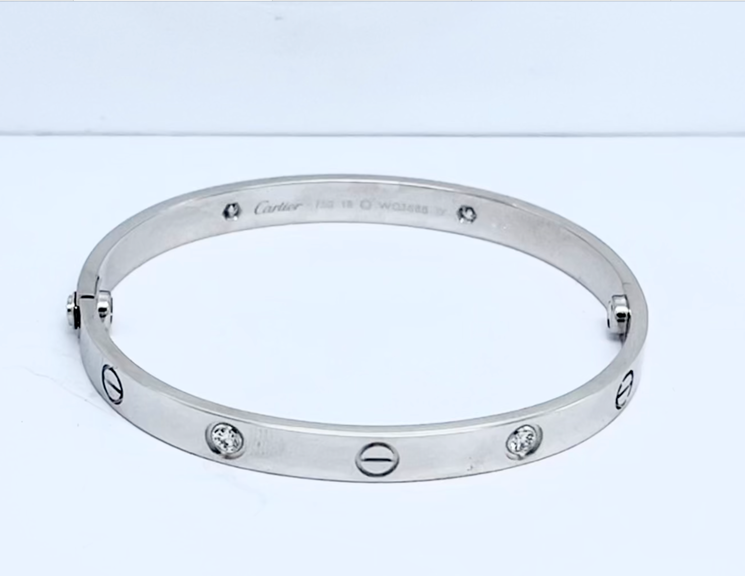 Cartier Love 4 Diamonds Bangle White Gold 18k.Size 18 Cartier Box ...